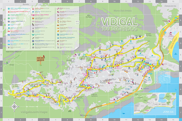 Mapa detalhado do Morro do Vidigal. Clique para ampliar.